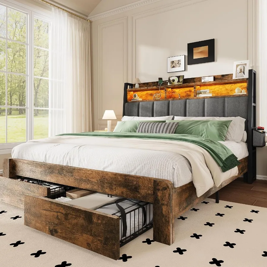 King Size Bed Frame with 2 Sto - King Size Bed Frame With Storage Drawers recension och pris