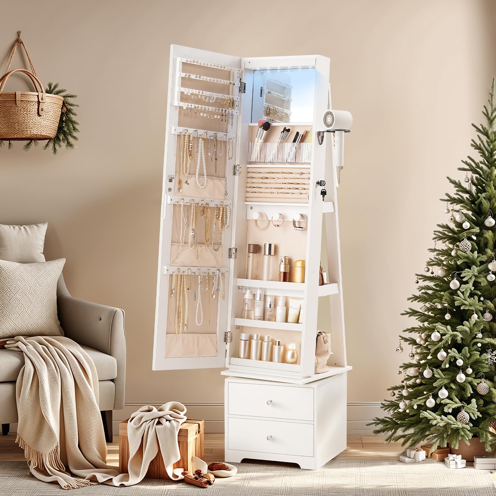 360° Swivel Jewelry Cabinet wi - Full Length Mirror Jewelry Armoire recension och pris