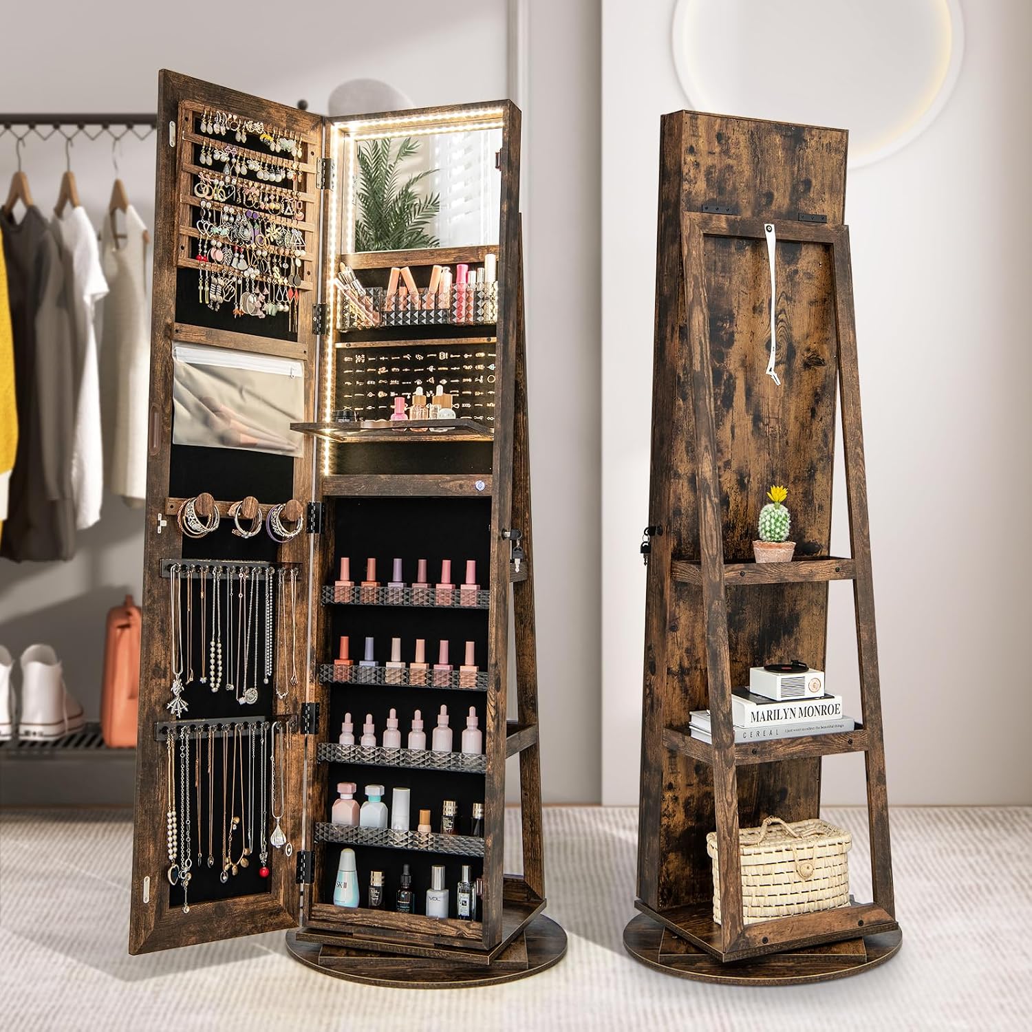 Swivel LED Mirror Jewelry Armo - Full Length Mirror Jewelry Armoire recension och pris