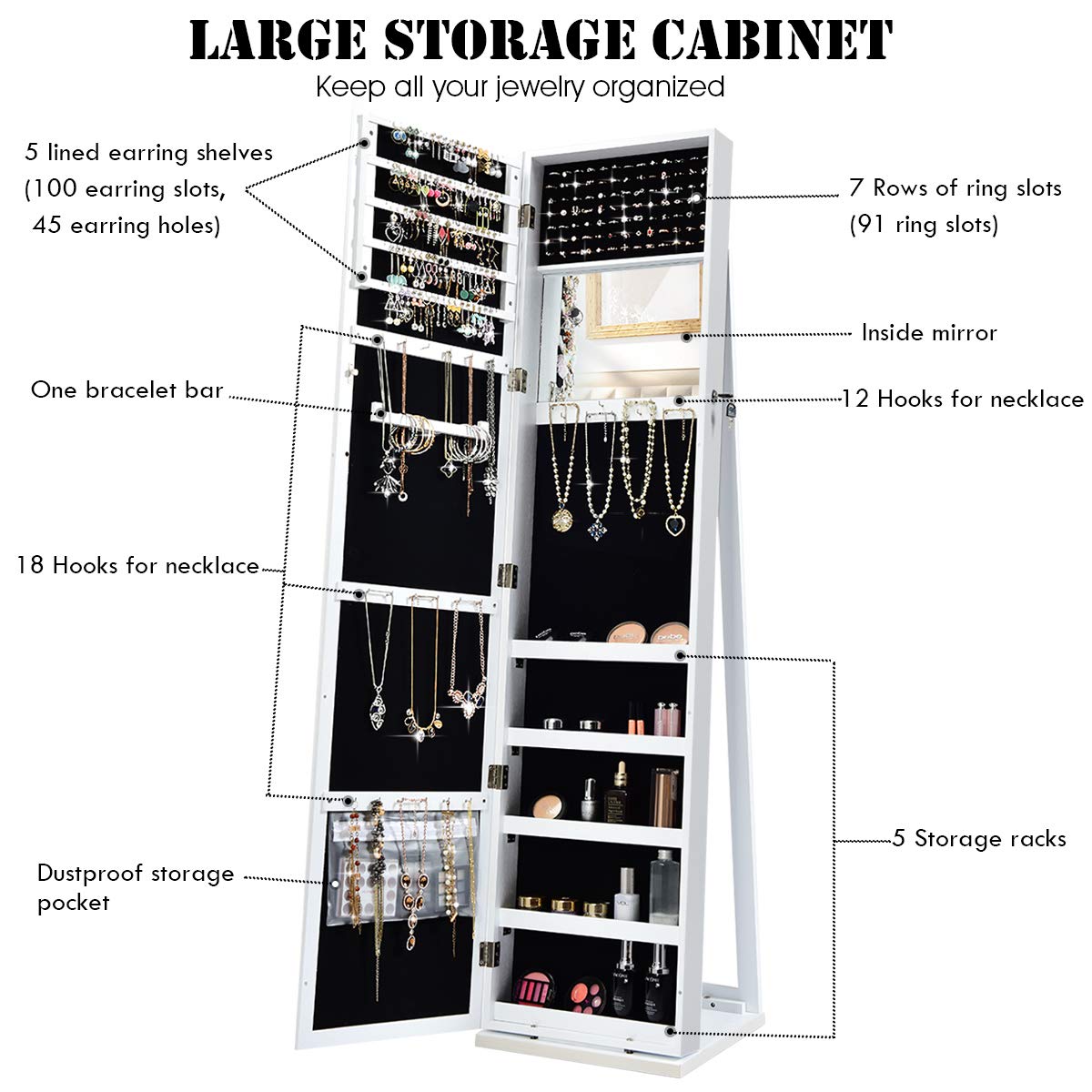Standing Jewelry Armoire with  - Full Length Mirror Jewelry Armoire recension och pris